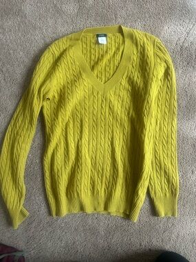 J. Crew Mustard Yellow Cable Knit V-Neck Sweater